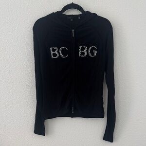 BCBGMaxAzria Beaded Bedazzled Full Zip Sweater Hoodie Double Zipper Silk Small
